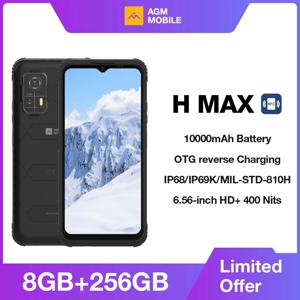 AGM H MAX 러기드 스마트폰 8+256GB 10000mAh 배터리 HD+ 디스플레이 3 카드 슬롯 NFC OTG 역방향 충전 방수