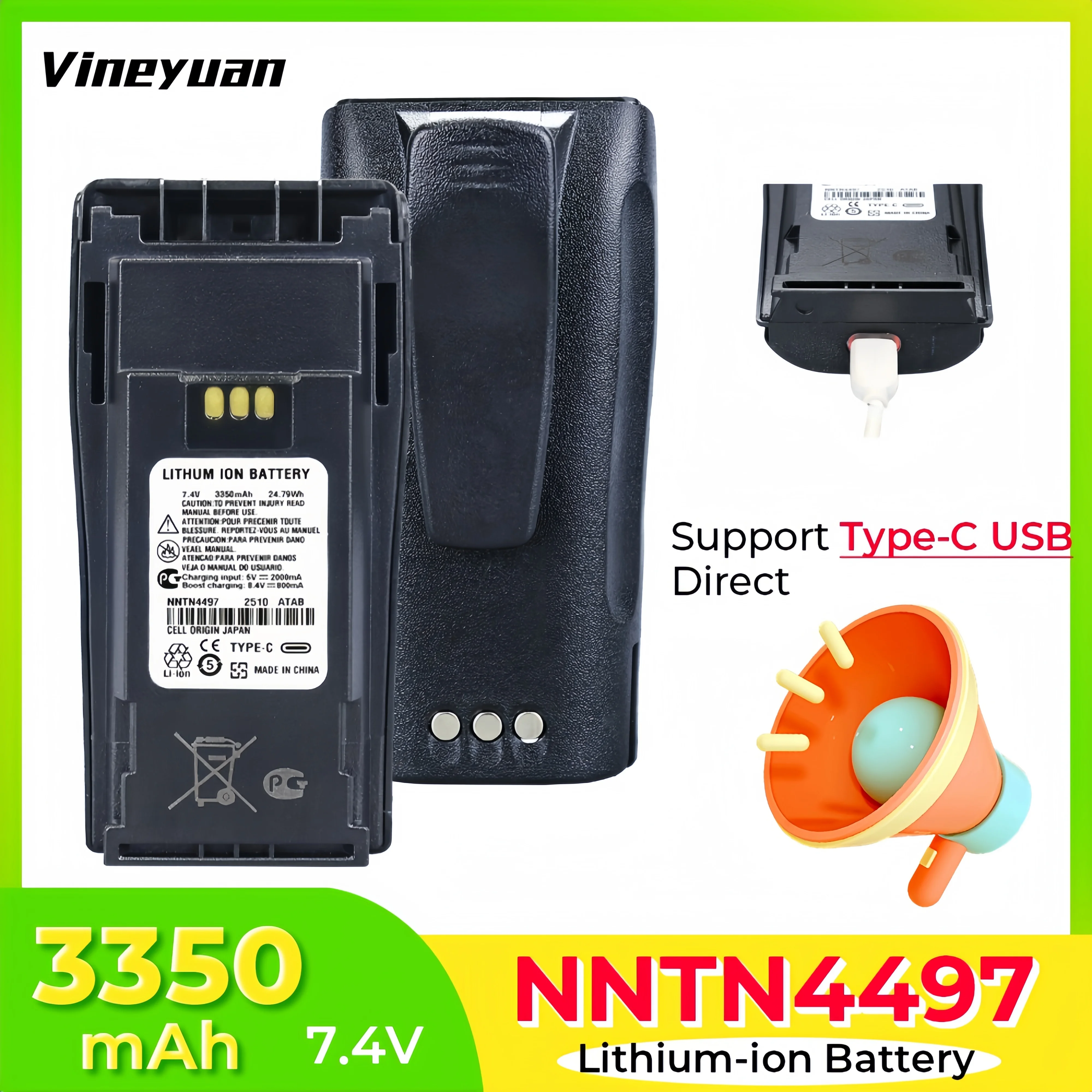 모토로라 GP3688 GP3138 XiR P3688 DEP450 CP140 CP150 CP200 CP250 무전기용 새 NNTN4497 3350mAh 타입-C USB 리튬이온 배터리