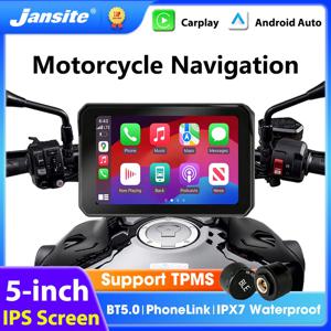 Jansite 5인치 휴대용 오토바이 네비게이션 GPS 무선 Carplay&Android Auto 모토 모니터 IPX7 방수 듀얼 블루투스 5.0
