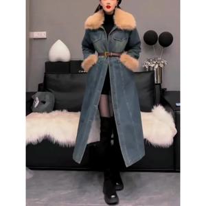 여성 양모 패치 워크 카우보이 코튼 코트 자켓 겨울 새로운 롱 오버 코트 코트 컴포트 패션 겨울 코트 여성