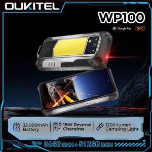 OUKITEL WP100 러기드 폰 - 33000mAh, 레이저 거리측정기, 캠핑 라이트, 200MP, 36GB+512GB, 6.8인치 FHD+, NFC GPS 5G 스마트폰