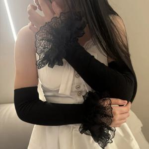 달콤한 메쉬 따뜻한 긴 핑거리스 장갑 니트 레이스 팔 슬리브 탄성 프릴 장식 소녀 로리타 거짓 커프스