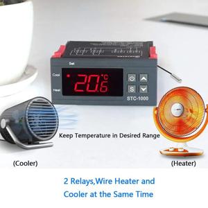 STC-1000 디지털 LED 온도 컨트롤러 온도 조절기(NTC 센서 프로브 포함) 가열 냉각 2 릴레이 출력 12V 24V