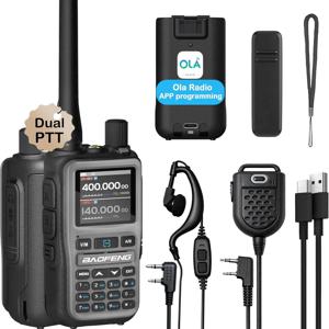 바오펑 UV-5R 미니 듀얼 밴드 5W 양방향 무전기 - 블루투스 앱 프로그래밍, NOAA 경보, 타입-C 충전, 미니 마이크 및 듀얼 PTT 이어폰