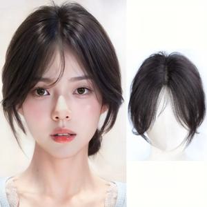 100% 레미 인모 에어뱅, 중간 가르마, 흔적 없는 간편 클립형 앞머리, 보이지 않는 T자형 이마 프린지, 이너 메쉬 포함