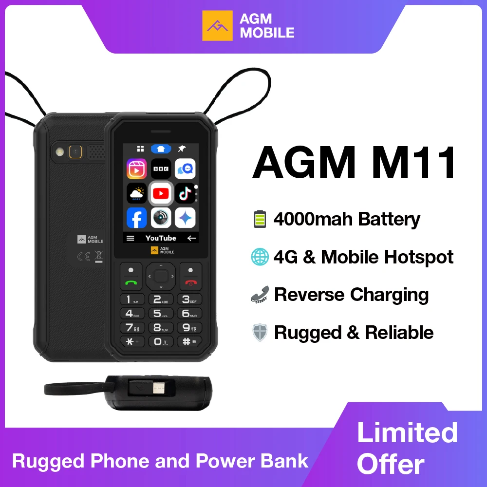 AGM M11 4G 러기드 폰 IP68 방수 4000mAh 탈착식 배터리 Wi-Fi 핫스팟 리버스 충전 FM 라디오 아웃도어용