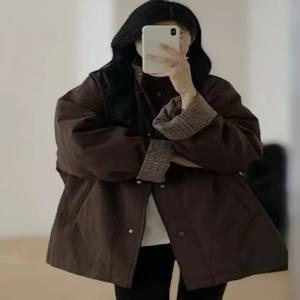 고급 컬러 블록 코튼 재킷 두꺼운 보온 캐주얼 루즈핏 올매치 스탠드 칼라 윈드브레이커 신상 2025