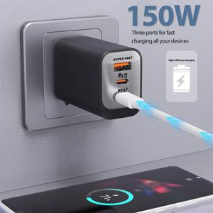 3 in 1 USB C 충전기 150W 고속 충전 휴대폰 어댑터 PD 퀵차지 3.0 벽면 충전기 EU/UK/US 플러그 아이폰17 삼성 샤오미용