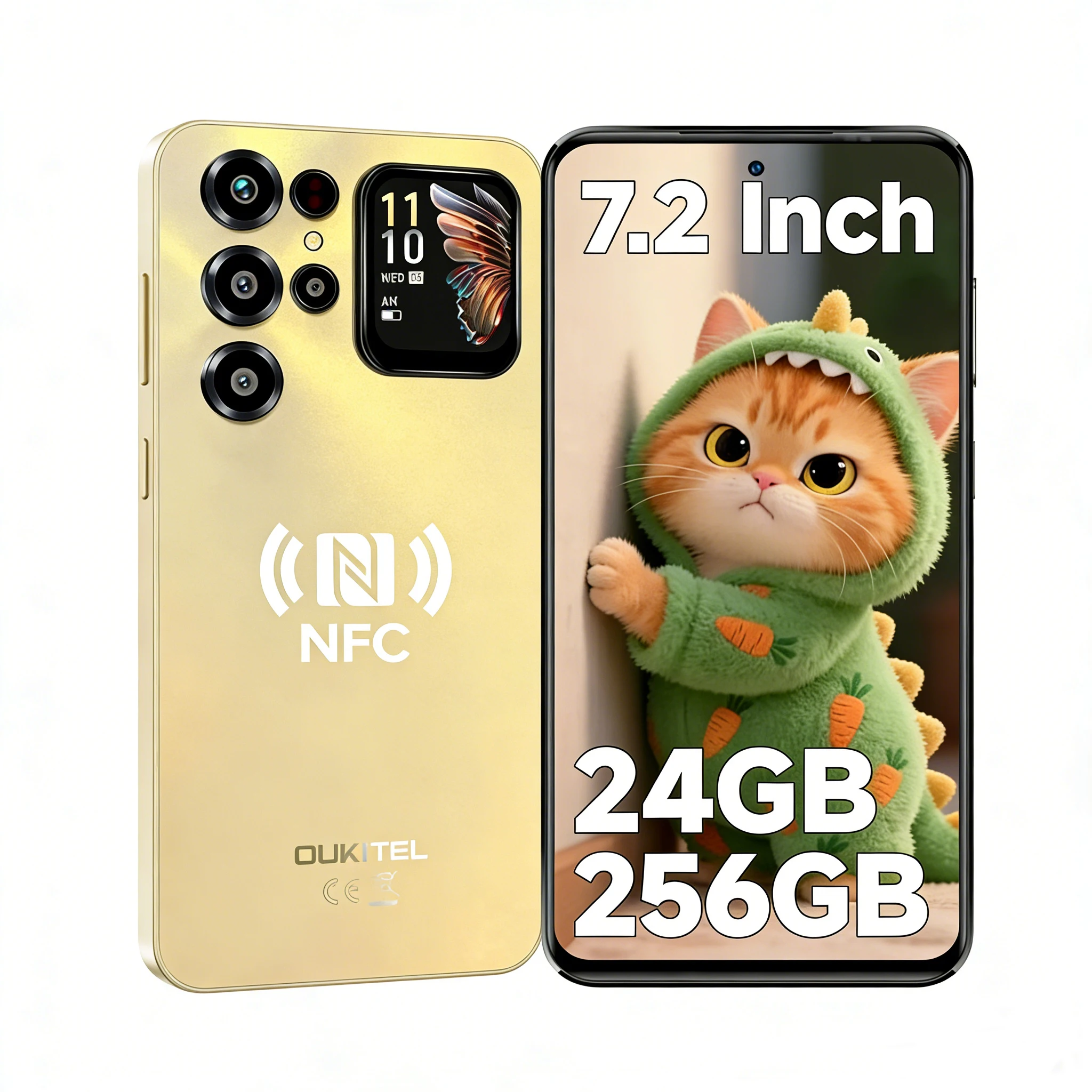 OUKITEL C68 Plus 6000mAh 스마트폰, 24GB+256GB, 7.2인치+1.81인치 듀얼 디스플레이 120Hz 모바일 폰 64MP 메인 카메라 NFC 휴대폰