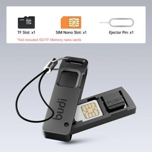 BUDI 분실 방지 SIM 카드 추출 핀 니들 보관함 범용 휴대폰 스틸 이젝터 핀 SIM TF 카드 트레이 오프너 키링