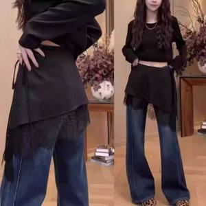 레이스 버트 커튼 스커트 라인스톤 불규칙 레이어드 레이스 퍼트 커튼 벨트 디자인 통기성 원단 하프 스커트 캐주얼웨어