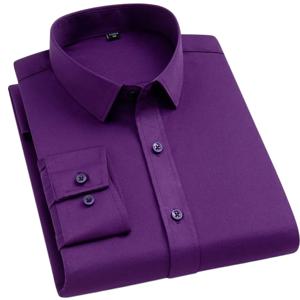 BAMBOOPLE 남성용 비철 오피스 셔츠 포켓이 없는 최신 주름 방지 소프트 비즈니스 스마트 인과 보라색 슬림핏 AEchoice