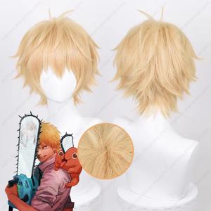 애니메이션 Denji 코스프레 가발 30cm 라이트 오렌지 짧은 가발 내열성 합성 머리 할로윈