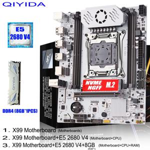 QIYIDA X99 마더보드 세트 LGA 2011-3 Xeon E5 2680 V4 CPU DDR4 8GBx1PCS=8GB NVME NGFF M.2 SATA3.0 USB3.0 X99 C612chip