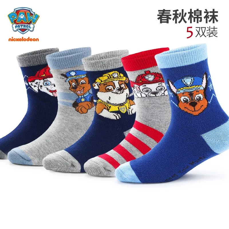 5 짝/몫 정품 Paw Patrol Chase Skye Ryder Baby Boys 소녀 어린이를위한 부드러운 다채로운 양말 통기성 유아 따뜻한 양말