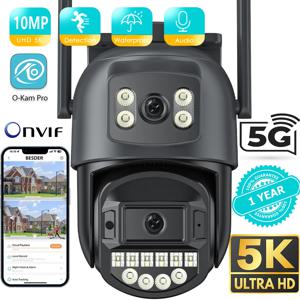 BESDER AI 인간 감지 야외 보안 PTZ IP 카메라, 5GHz 와이파이 감시 카메라, 5K 10MP 듀얼 렌즈, 10MP 인터콤 CCTV 캠