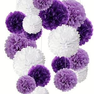 9pcs 보라색과 흰색 종이 Pom Poms 생일 파티 종이 꽃 공 웨딩 베이비 샤워 신부 샤워 파티 장식
