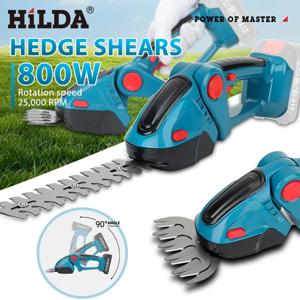 HILDA 2 IN1 전기 헤지 트리머 Makita 18V 배터리 용 무선 핸드 헬드 잡초 가지 치기 전단 관목 모어 정원 도구
