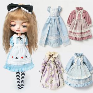 Blythe 옷 빈티지 드레스 귀여운 레이스 맥시 드레스 유니폼 메이드 세트 Ymy Licca Azones Ob22 24 27 Ker YMY 인형 액세서리