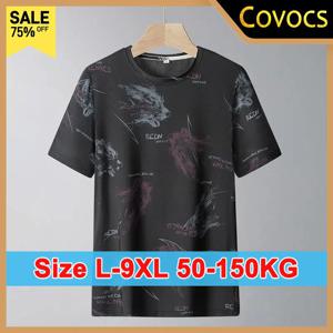 플러스 사이즈 아이스 실크 티셔츠 9XL 8XL 남성 캐주얼 루즈핏 반팔 티 50-150KG 속건 통기성 여름 상의 남성 의류