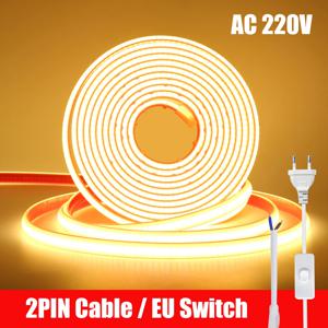 AC 220V COB 스트립 IP65 방수 EU 스위치/2PIN 케이블 240Leds/M 3000K 4000K 6000K 유연한 리본 로프 LED 조명