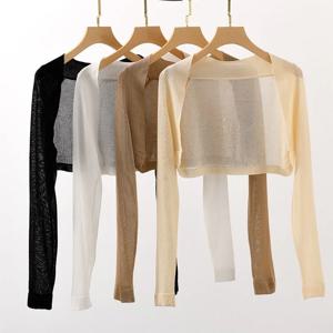 여성용 긴 소매 크롭 가디건 일반 Shrug Top 오픈 프론트 니트 스웨터 자켓 여름 Teen-girl Fairycore Outfit