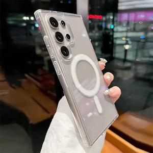 삼성 갤럭시 S25 울트라 S24 플러스 S23 S22 S21 S20 FE 울트라 25 엣지용 맥세이프 마그네틱 충전 폰 케이스 클리어 커버