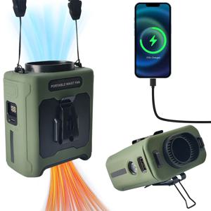 10000mAh 허리 팬 휴대용 핸드 헬드 교수형 목 팬 야외 작업을위한 전화 충전 LED 조명이있는 초강력 바람