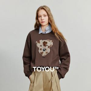 TOYOUTH 여성용 후드티 2025 가을 신상 플러시 강아지 패치워크 코튼 라운드넥 풀오버 점퍼