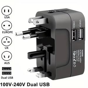 범용 AC 전원 어댑터(듀얼 USB 충전 포트 포함), 범용 여행용 플러그 및 소켓, EU-US AC 전원 어댑터