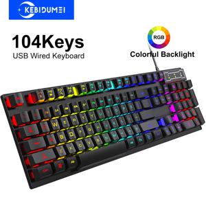 104키 유선 키보드 RGB 다채로운 게이밍 키보드 기계식 느낌의 키보드 윈도우 노트북 컴퓨터용 표준 키보드