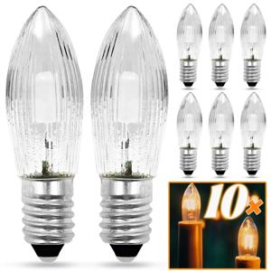 10PCS LED 필라멘트 전구 E10 따뜻한 흰색 에디슨 레트로 촛불 전구 유리 전구 테이퍼드 캔들 교체 전구