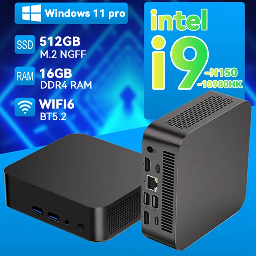 인텔 코어 i9-10980HK 미니 PC 인텔 N150 16GB/32GB 램 1/2TB SSD 블루투스 5.2 WiFi6 1000M 이더넷 윈도우 11 게이밍/오피스 PC