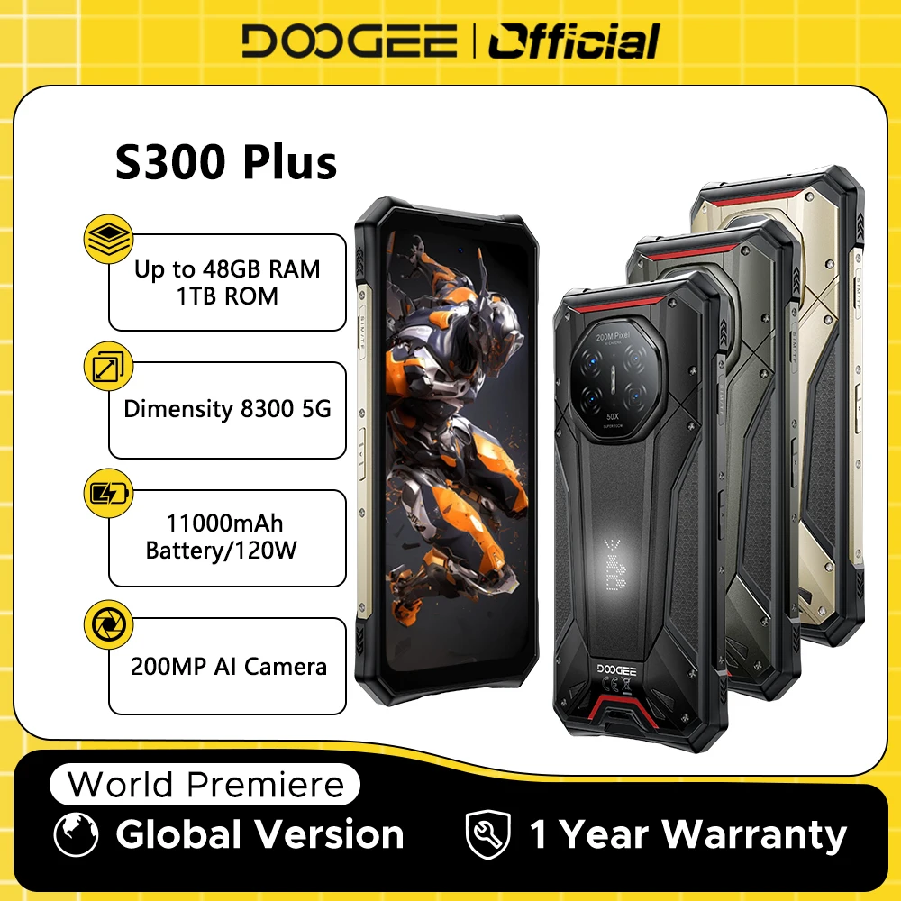 월드 프리미어 DOOGEE S300 Plus 5G 러기드 폰 디멘시티 8300 12GB 1TB 11000mAh 120W 6.78인치 화면 안드로이드 16 스마트폰 NFC