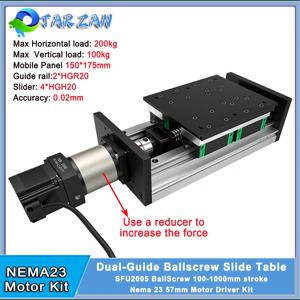 CNC 중하중 200KG 볼스크류 슬라이딩 테이블 150mm 폭 대형 리니어 스테이지 모션 모듈 4 HGH20 이중 가이드 HGR20 CNC XYZ 축