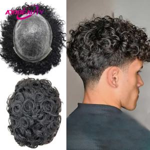 ISKIN 남자 Toupee 인간의 머리카락 곱슬 얇은 피부 PU 남자의 모세관 보철물 매듭 인도 레미 헤어 시스템 단위 자연 가발
