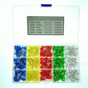 500개(5색 X 100개) 5mm LED 발광 다이오드 모듬 키트 박스 3V 2V 2.2V 3.2V