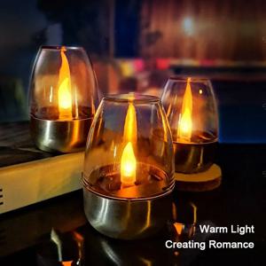 LED 태양 양초 빛 Flameless 충전식 야간 조명 웨딩 파티 정원 장식 야외 방수 태양 양초 램프