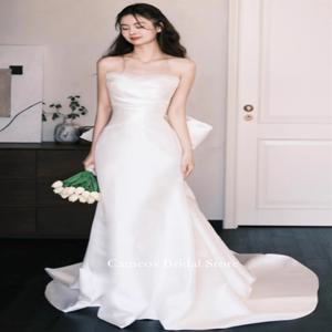 SONDR 맞춤형 웨딩 드레스 민소매 아이보리 Strapless 한국 새틴 인어 Bowith 신부 가운 여성 신부 드레스