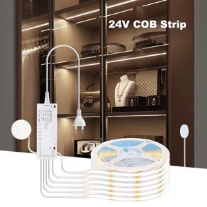 EU/US/AU/UK 플러그 터치 조광기 스위치가있는 24V COB LED 스트립 캐비닛 선반 옷장 주방 조명 1-6pcs 용 접착제 백업