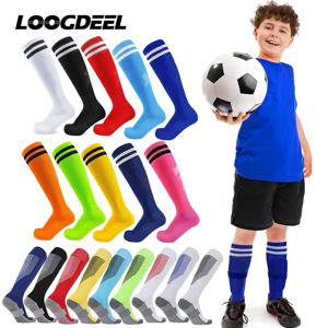 Loogdeel 1 쌍 축구 양말 스트라이프 무릎 높은 소프트볼 야구 팀 스포츠 양말 어린이 성인을위한 통기성 축구 양말