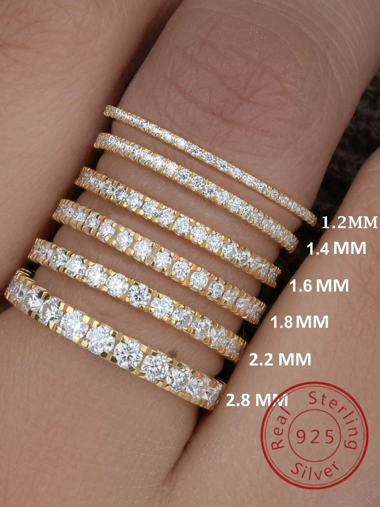 925 스털링 실버 유행 1.4MM 1.6MM 1.8MM 여성을위한 전체 지르콘 반지 약혼 결혼식 럭셔리 고품질 파인 쥬얼리
