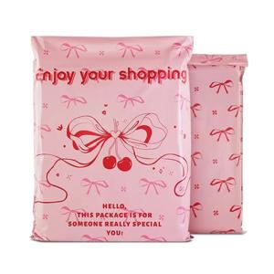 50Pcs 핑크 메일링 폴리 의류 신발 가방 Catoon Bow 셀프 씰 물류 전자 상거래 택배 배달 가방 방수 저장 가방
