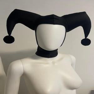재갈 코스프레 검정/빨간 모자 할리 코스프레 모자 레드 블랙 모자 할로윈 파티 광대 액세서리 소품 성인용