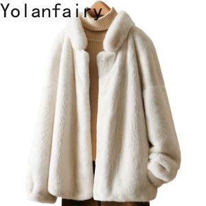 YOLANFAIRY 럭셔리 2025 천연 모피 코트 여성용 전체 밍크 모피 재킷 여성용 짧은 따뜻한 모피 코트 긴 소매 여성 재킷