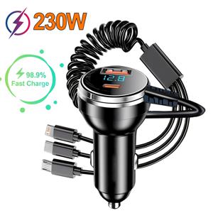 230W 5포트 고속 충전 차량용 충전기 PD QC3.0 USB-C 타입-C 어댑터 아이폰 삼성 화웨이 샤오미용 - 차량용 휴대폰 충전기