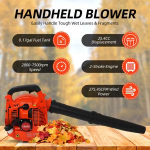 750W 7000rpm 가스 구동 잎 블로워 2행정 엔진 25.4CC 275.45CFM 공기량 0.65L 오일 탱크 블로워 바람 눈 블로워