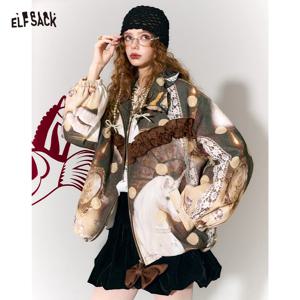 ELFSACK 여성용 마법의 유니콘 재킷 – 귀여운 러플 리본, 레이스 및 물방울 무늬 디자인, 아늑한 겨울 스트리트웨어 코트