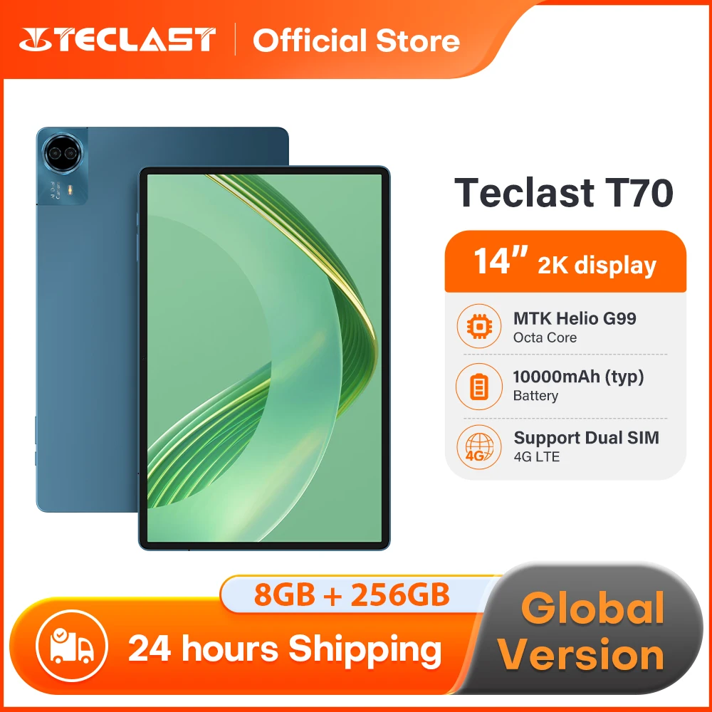 테클라스트 T70 태블릿 14인치 2K 디스플레이 MTK Helio G99 Max 20GB 램 256GB 저장용량 10000mAh 배터리 18W LTE 듀얼심 안드로이드 15 태블릿
