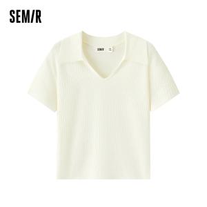 세미르 여성 니트 탑 짧은 기장 솔리드 폴로 칼라 반팔 슬림핏 섹시하고 부드러운 분위기 2026 여름 상의